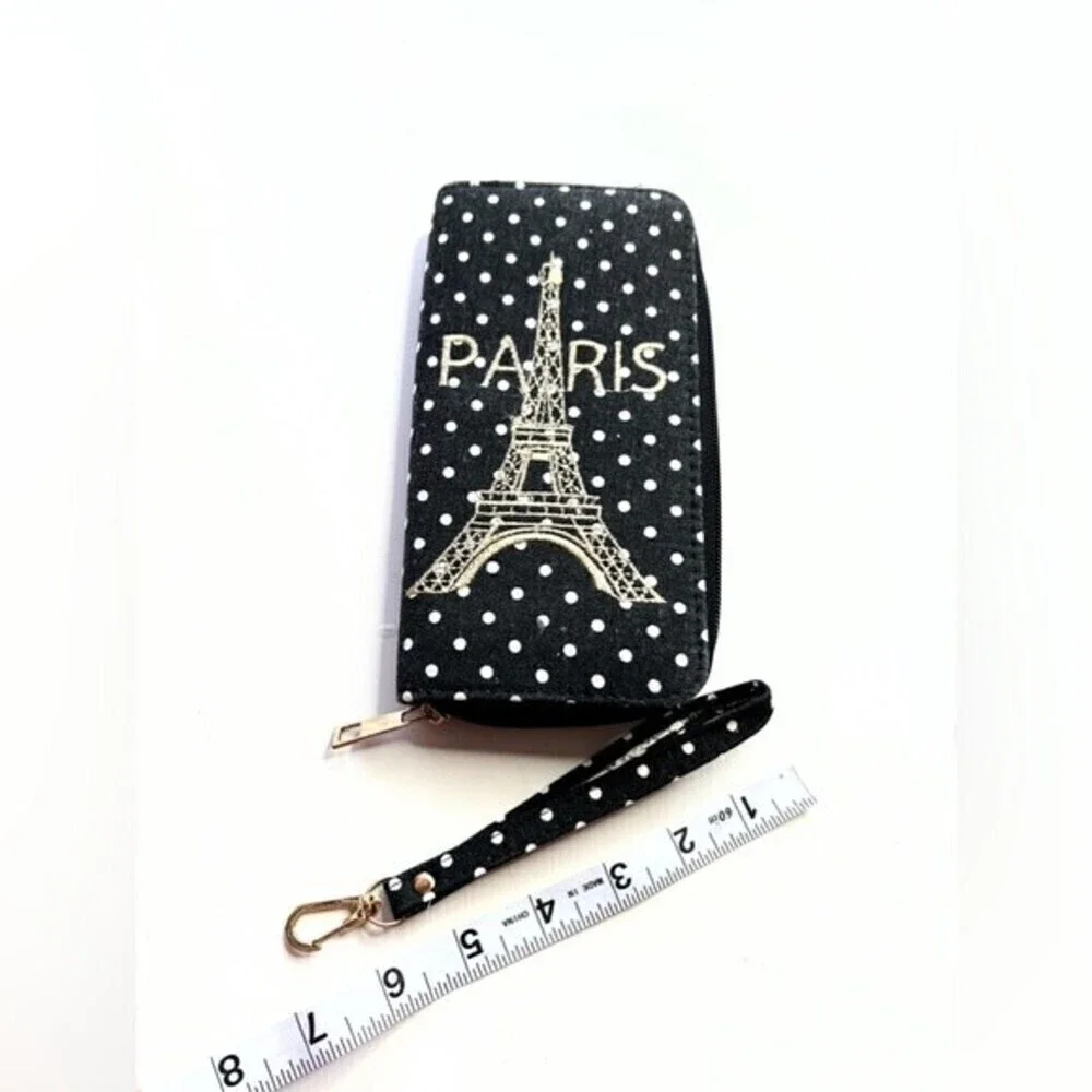 PARIS  Eiffel Tower black Wallet  Credit Cash key card Holder.